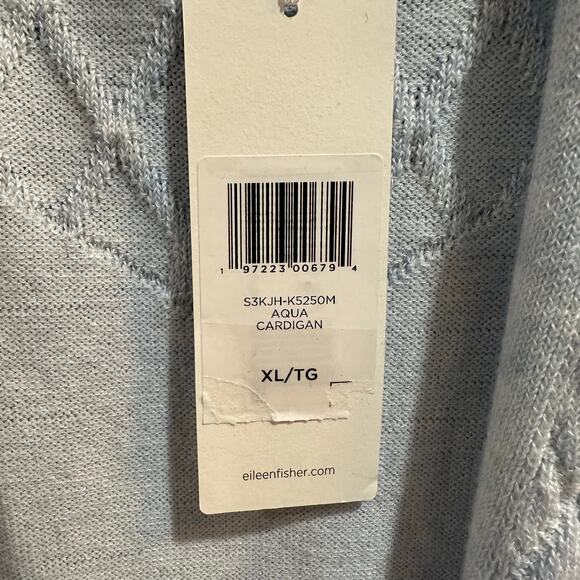 Eileen Fisher Cardigan 100% Organic Linen Aqua Open Knit NWT $278 Size XL - Picture 6 of 8